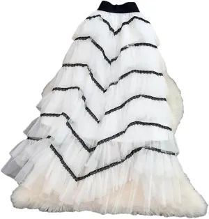 Maxi Tutu Tulle Skirt for Women Spring Summer Ruffles Tiered Mesh A Line High Waist Long Skirt Female