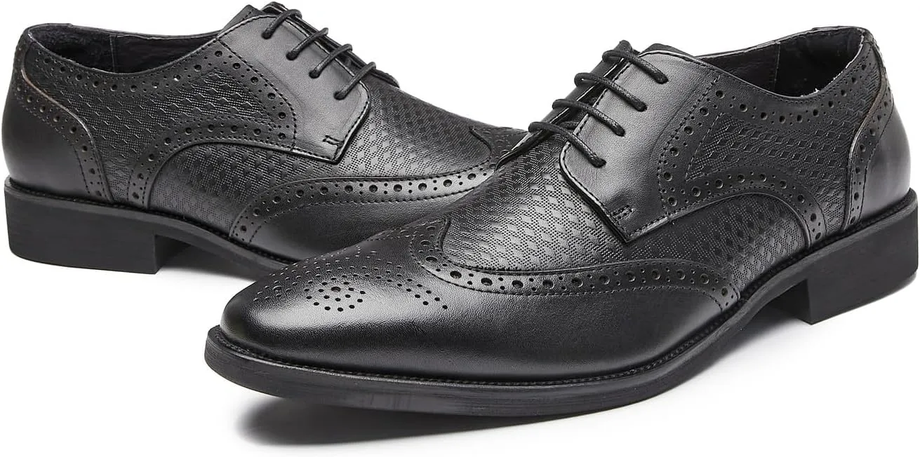 Men Dress Shoes Men's Oxfords Genuine Leather Wingtip Derby Shoes Formal Business Casual Dress Tuxedo Shoes