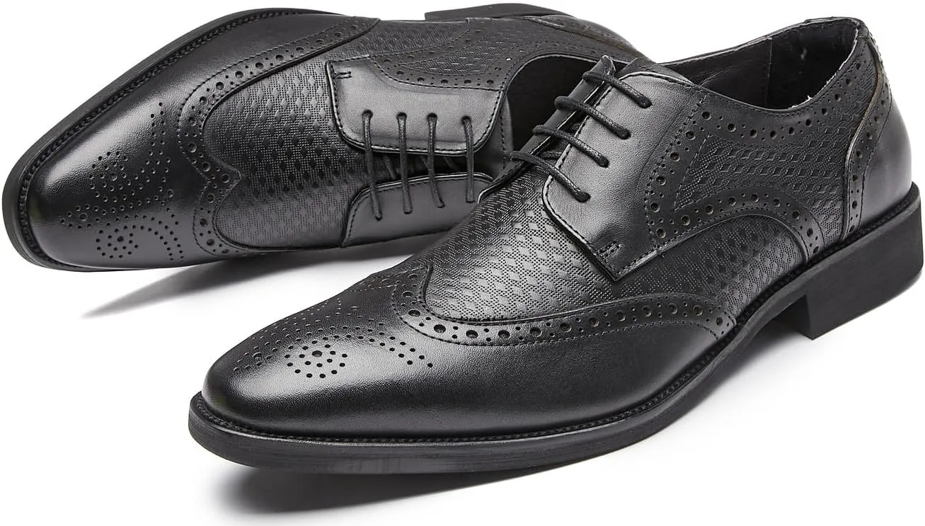 Men Dress Shoes Men's Oxfords Genuine Leather Wingtip Derby Shoes Formal Business Casual Dress Tuxedo Shoes