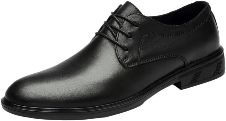 Men Leather Oxford Dress Shoes Lace Up Classic Formal Wedding Business Round Toe Non Slip Comfortable Durable Genuine Leather Stylish Party Tuxedo Office