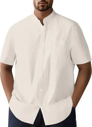 Men's Button Down Shirts Summer Casual Big and Tall Short Sleeve Beach Shirt Quick Dry Pocket Dress Chambray Blouse