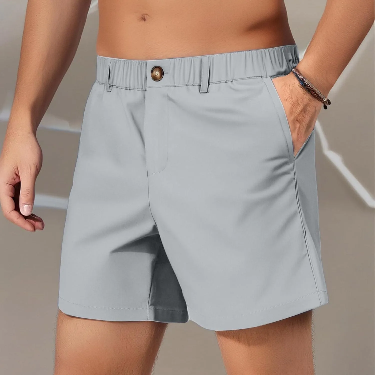 Mens Casual Shorts Summer Casual Lightweight Slim Fit Elastic Waist Athletic Shorts with Pockets