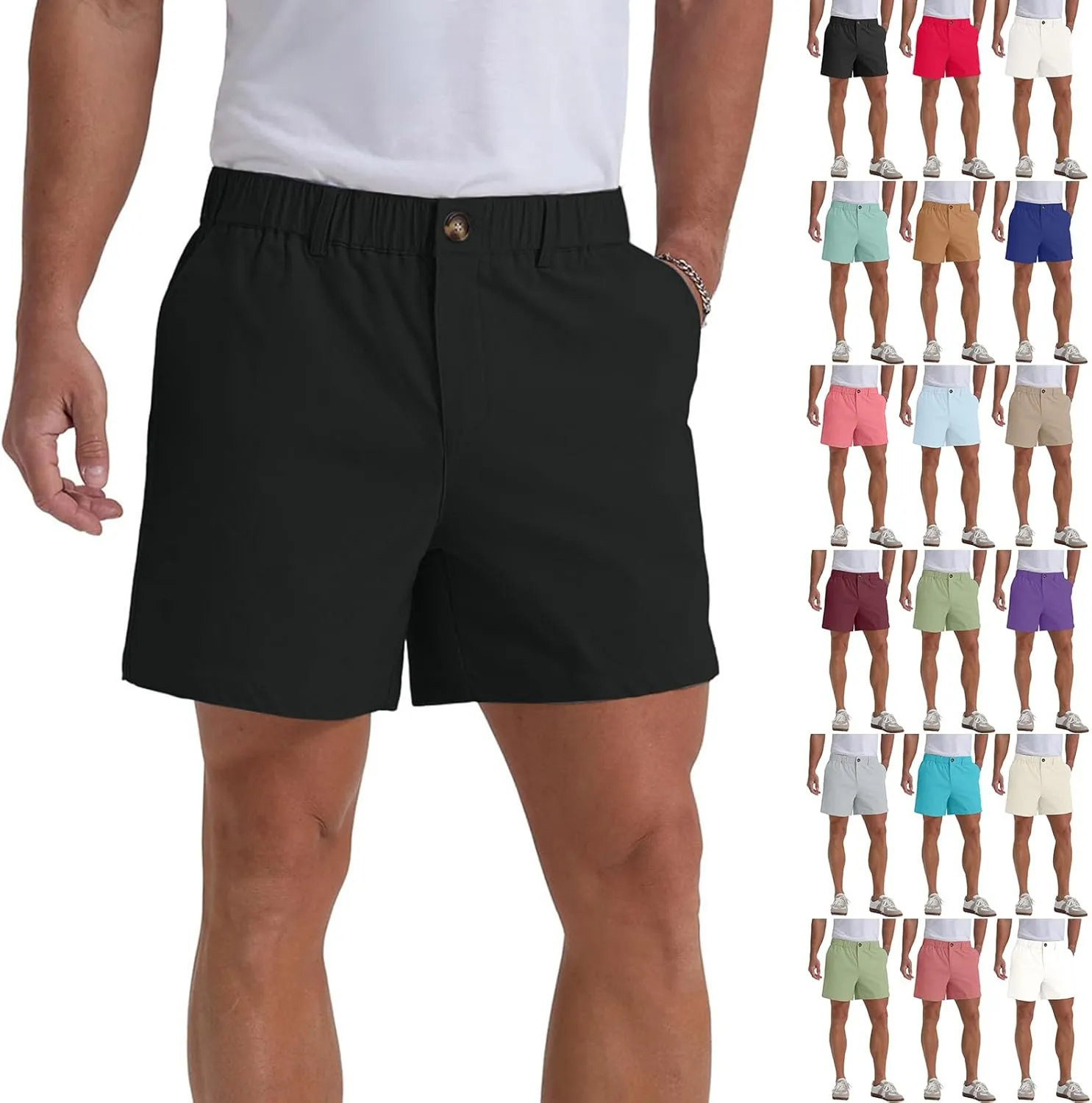 Mens Casual Shorts Summer Casual Lightweight Slim Fit Elastic Waist Athletic Shorts with Pockets