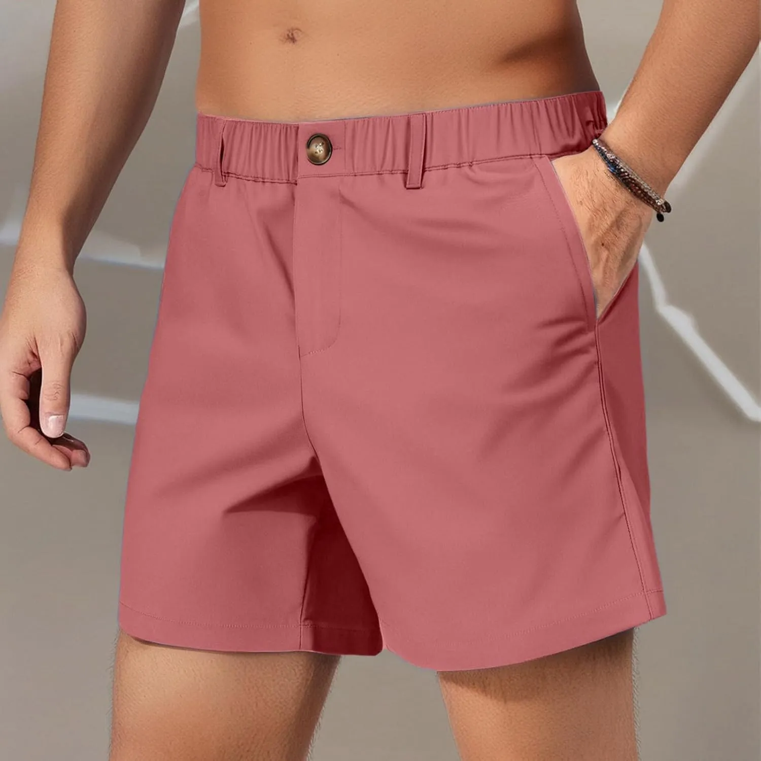Mens Casual Shorts Summer Casual Lightweight Slim Fit Elastic Waist Athletic Shorts with Pockets