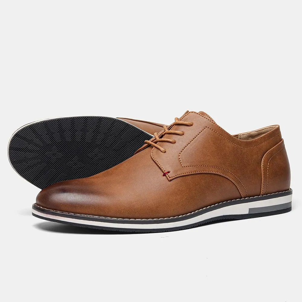 Men's Comfortable Dress Shoes, Flat Non Slip Casual Derby Oxford Shoes, Leather Stitching Lace-up Business Sneakers