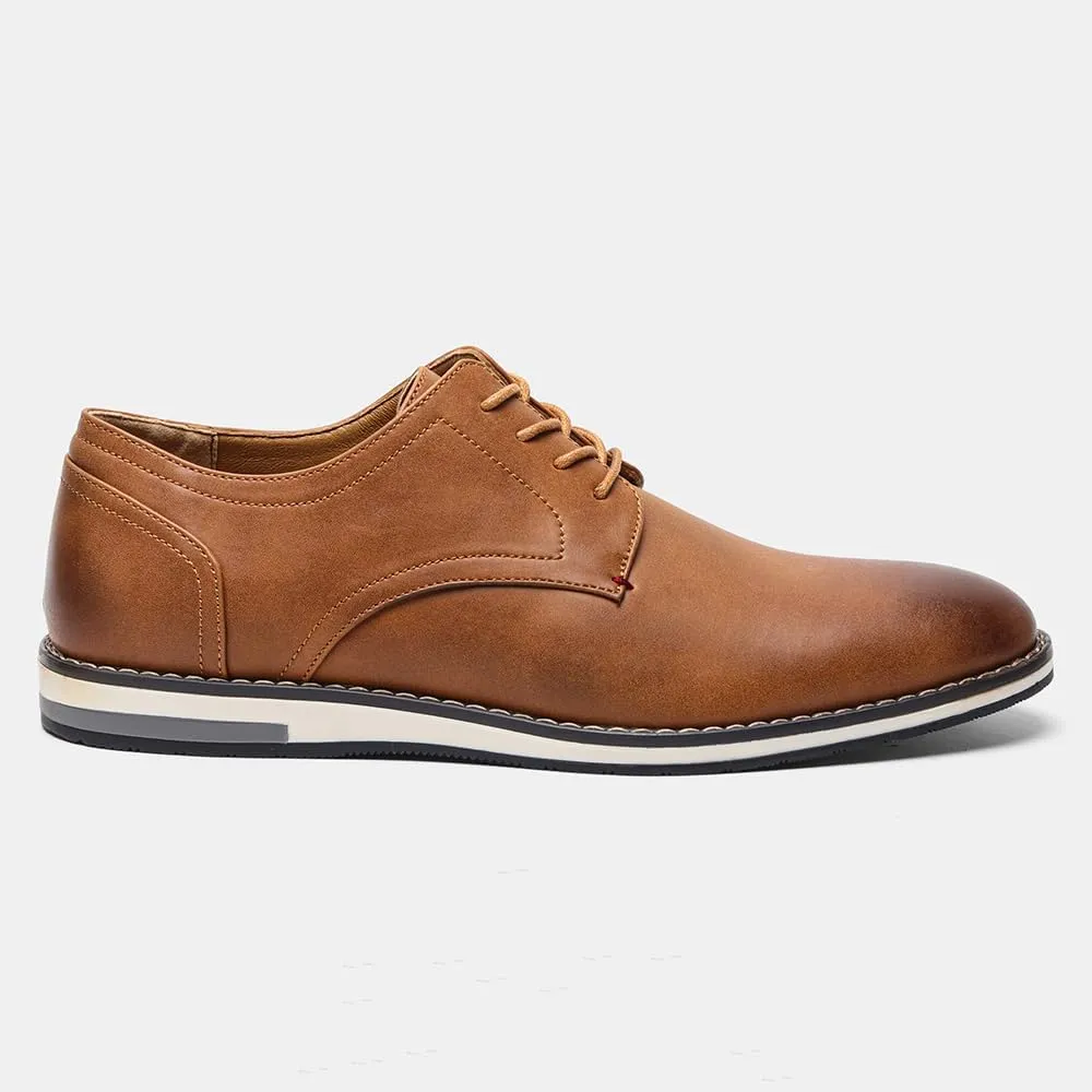 Men's Comfortable Dress Shoes, Flat Non Slip Casual Derby Oxford Shoes, Leather Stitching Lace-up Business Sneakers