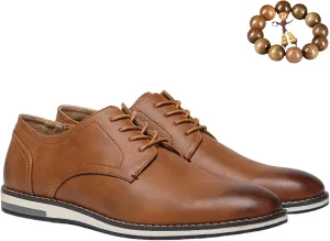 Men's Comfortable Dress Shoes, Flat Non Slip Casual Derby Oxford Shoes, Leather Stitching Lace-up Business Sneakers