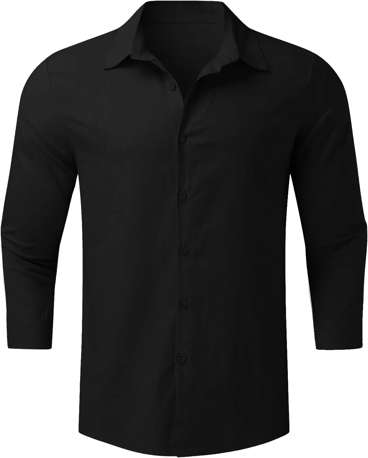 Men's Cotton Linen Shirts Plus Size Loose Button Down Long Sleeve Beach Wedding Shirt Casual Summer Solid Tropical Top