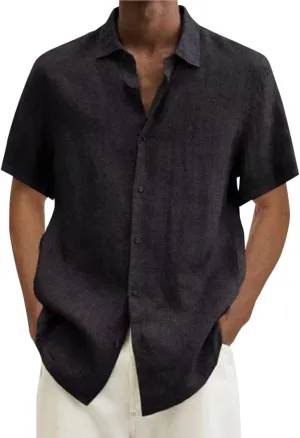 Men's Cotton Linen Shirts Summer Short Sleeve Button Down Shirt Plus Size Fashion Loose Tropical Beach Vacation Tops