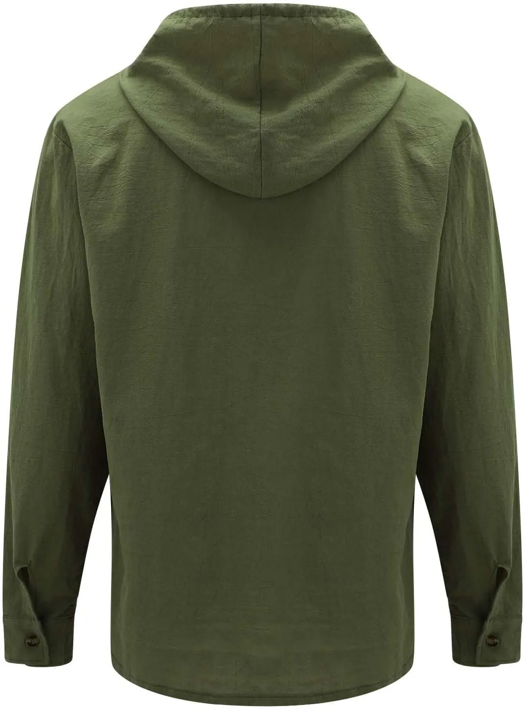 Mens Cotton Linen Shirts with Hooded Casual 3/4 Roll-Up Sleeve Summer Beach Hippie Shirt Lightweight Drying Tee Tops