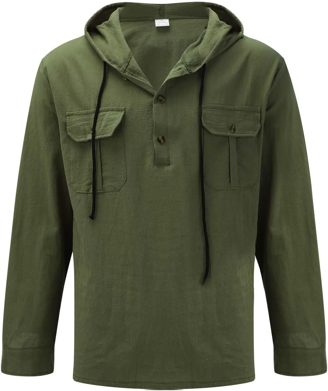 Mens Cotton Linen Shirts with Hooded Casual 3/4 Roll-Up Sleeve Summer Beach Hippie Shirt Lightweight Drying Tee Tops