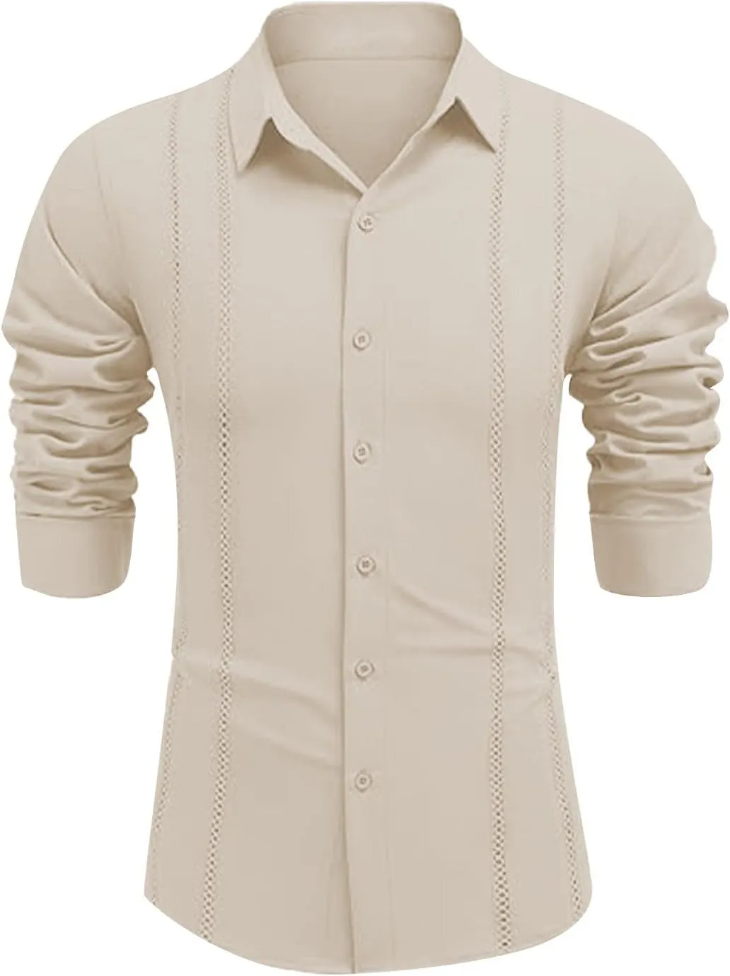 Men's Cuban Guayabera Shirt Casual Long Sleeve Button Down Shirts Lightweight Loose Summer Hawaiian Beach Vacation Top
