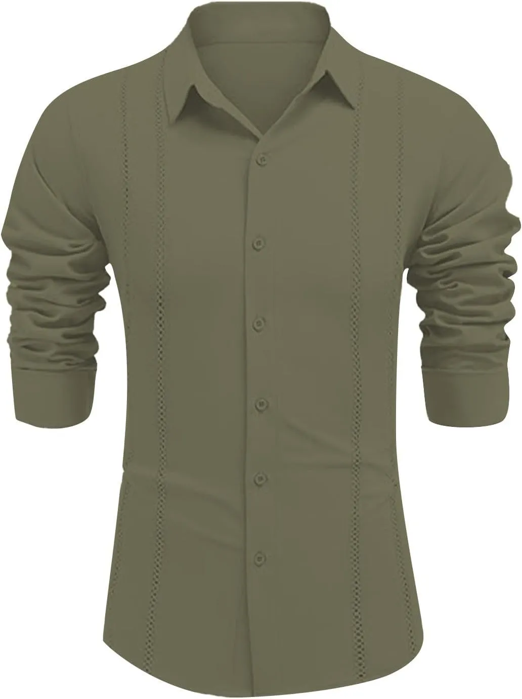 Men's Cuban Guayabera Shirt Casual Long Sleeve Button Down Shirts Lightweight Loose Summer Hawaiian Beach Vacation Top