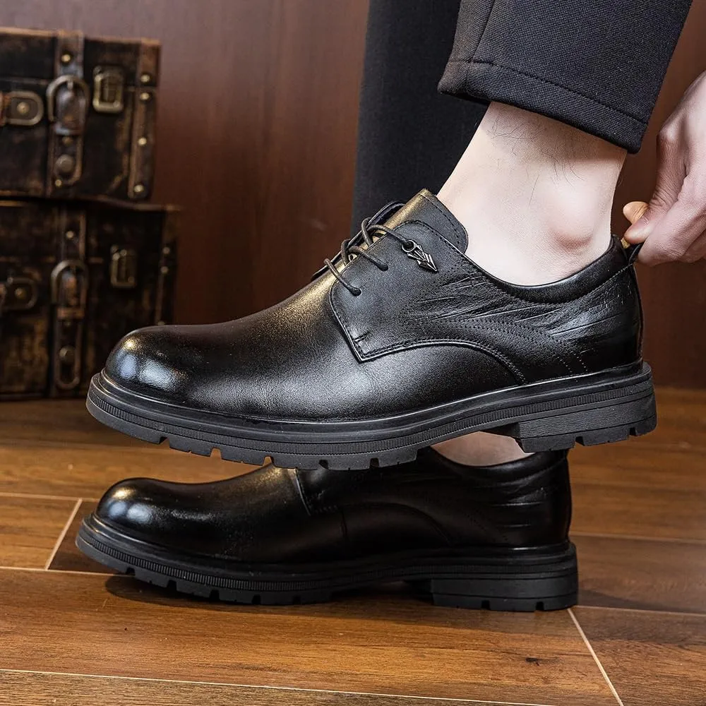 Men's Genuine Leather Hand Stitched Dress Oxfords Fashion Plain Toe Lace up Low Top for Business Work & Daily