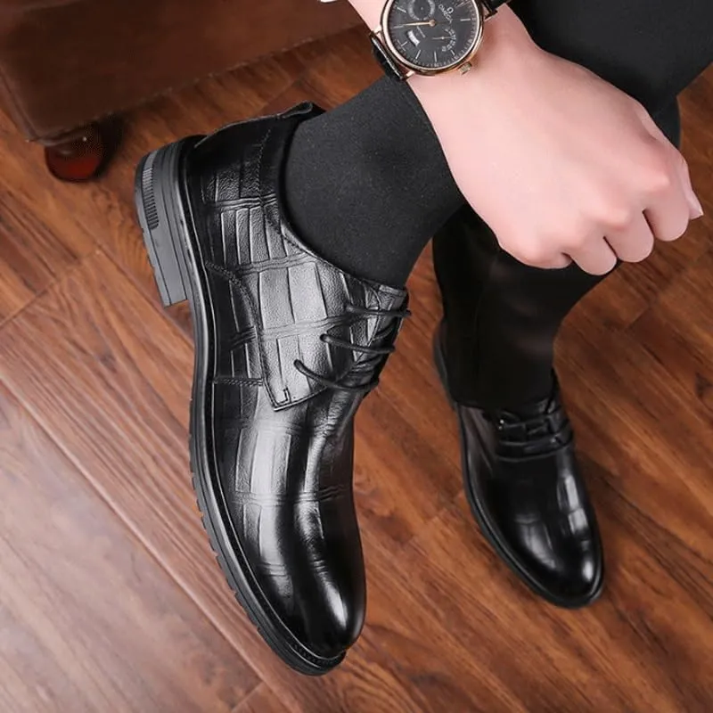 Men's Genuine Leather Platform Slip-On Oxfords for Office Classic Business Party Shoes