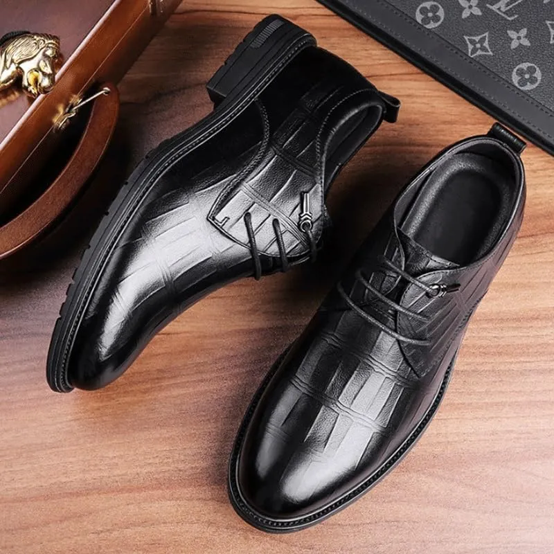 Men's Genuine Leather Platform Slip-On Oxfords for Office Classic Business Party Shoes