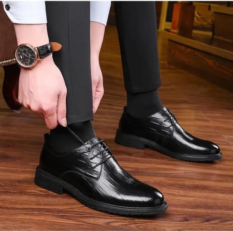 Men's Genuine Leather Platform Slip-On Oxfords for Office Classic Business Party Shoes