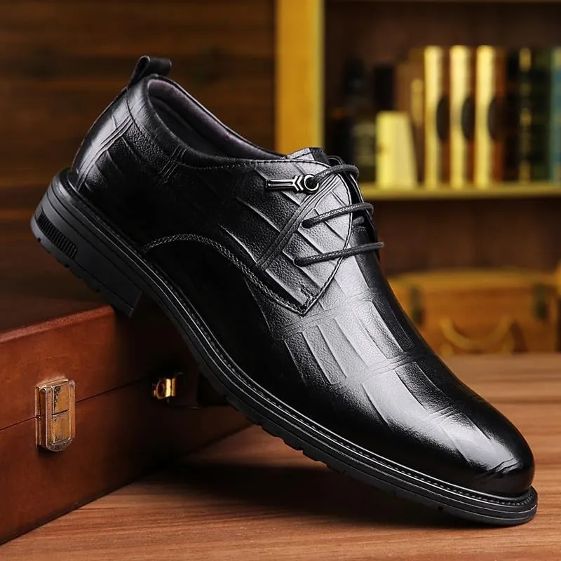 Men's Genuine Leather Platform Slip-On Oxfords for Office Classic Business Party Shoes