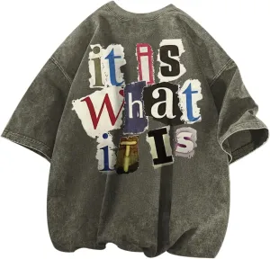 Men's Graphic Tees Funny Letter Print Vintage Oversize T Shirts Acid Wash Shirt Streetwear Rapper Casual Tee Top
