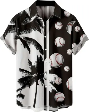 Men's Hawaiian Shirts Summer Fashion Coconut Tree Print Bowling Shirt Thin Breathable Tropical Hipster Beach Aloha Tee