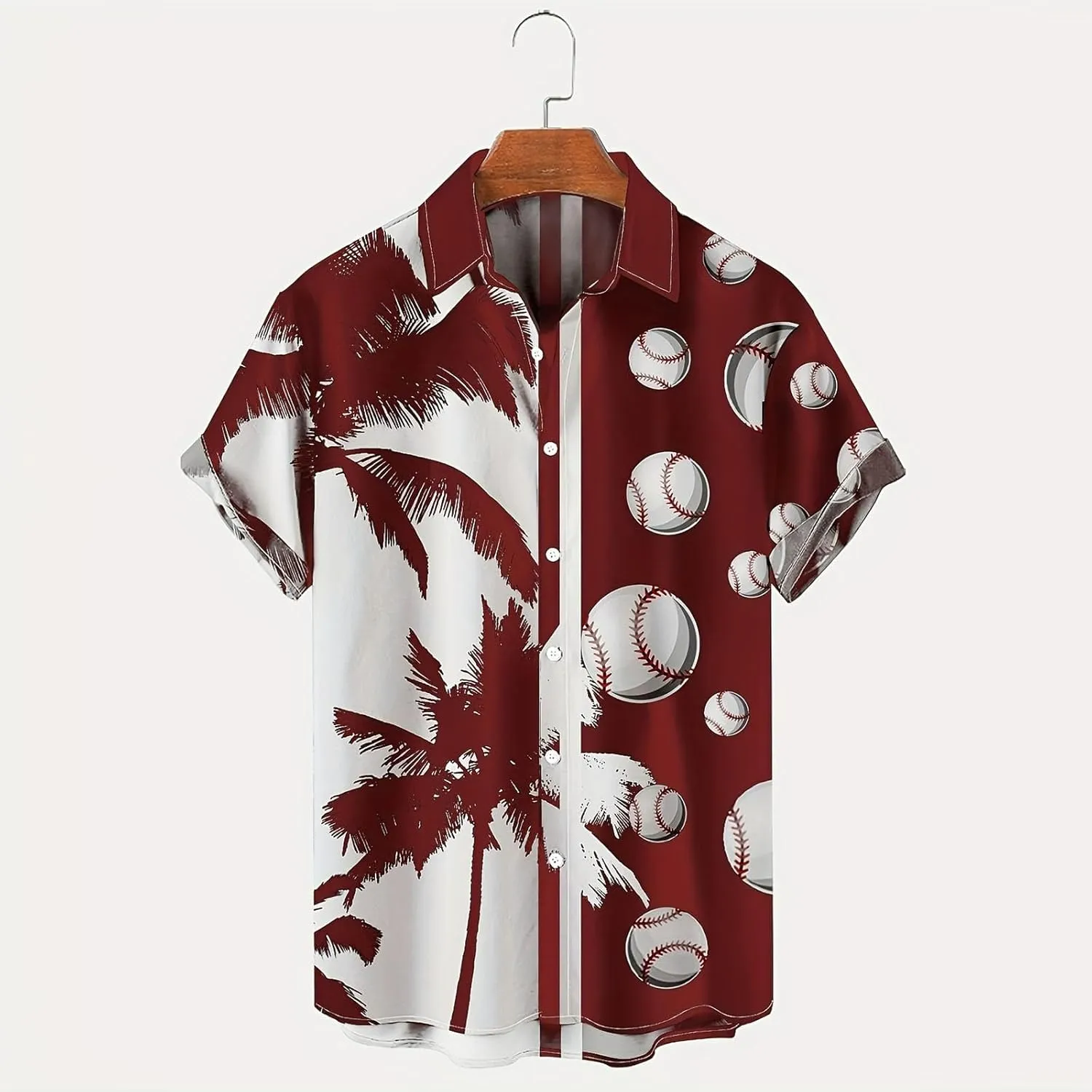Men's Hawaiian Shirts Summer Fashion Coconut Tree Print Bowling Shirt Thin Breathable Tropical Hipster Beach Aloha Tee