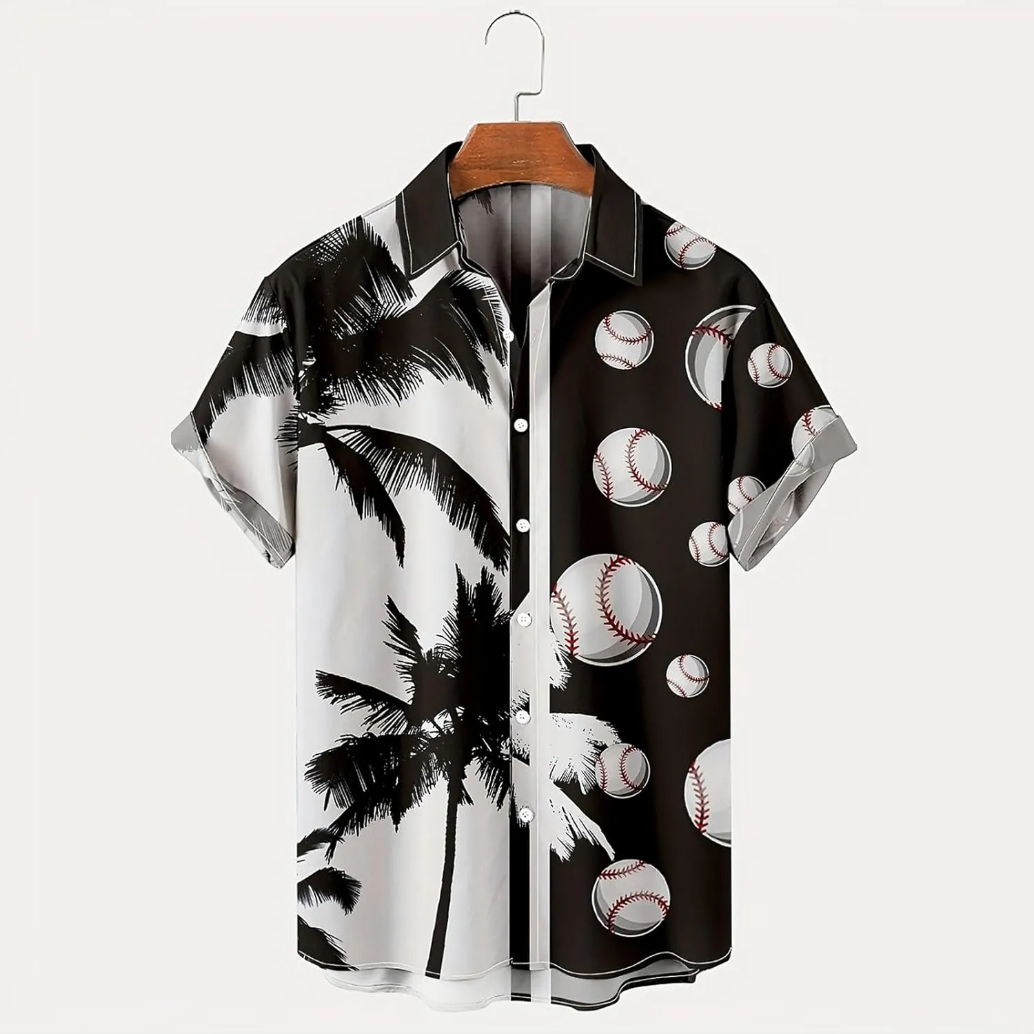 Men's Hawaiian Shirts Summer Fashion Coconut Tree Print Bowling Shirt Thin Breathable Tropical Hipster Beach Aloha Tee
