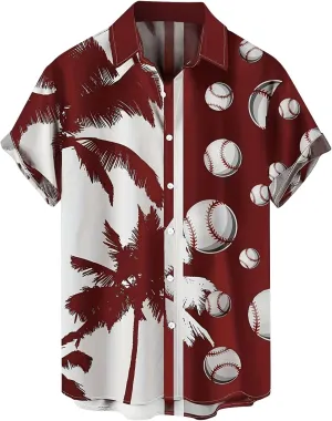 Men's Hawaiian Shirts Summer Fashion Coconut Tree Print Bowling Shirt Thin Breathable Tropical Hipster Beach Aloha Tee