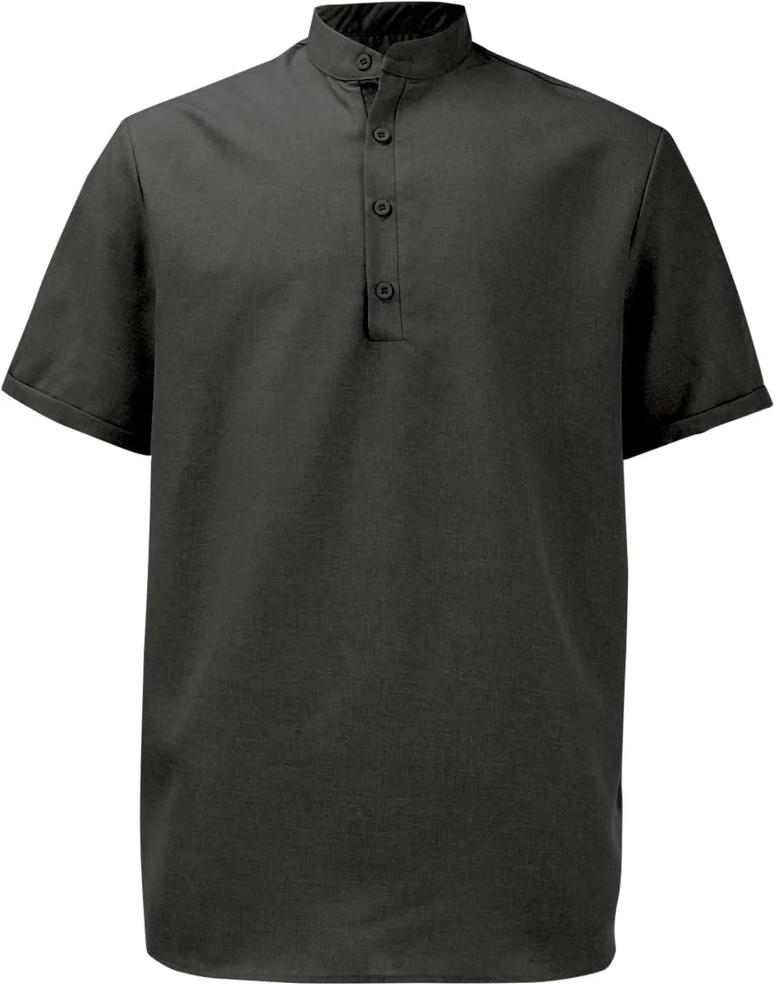 Men's Henley Shirts Linen Summer Short Sleeve Beach Tee Shirt Lightweight Solid Color Stand Collar Dress Work T-Shirts