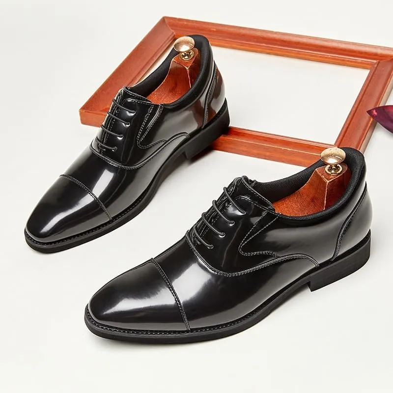 Men's Leather Platform Formal Derby Shoes Men's Fashion Classic Pointed Toe Lace Up Low Top Dress Shoes
