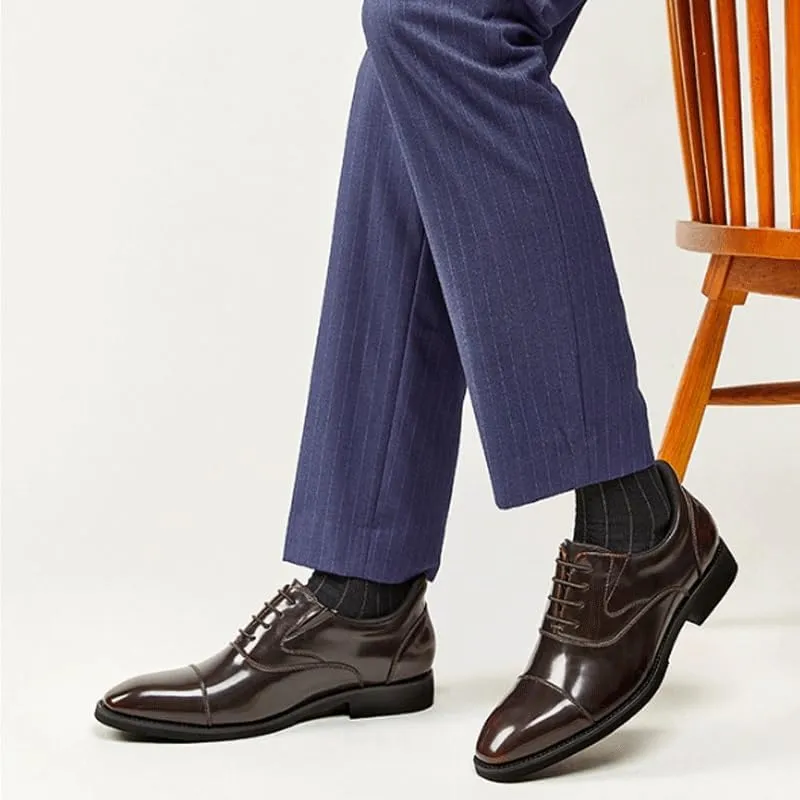 Men's Leather Platform Formal Derby Shoes Men's Fashion Classic Pointed Toe Lace Up Low Top Dress Shoes