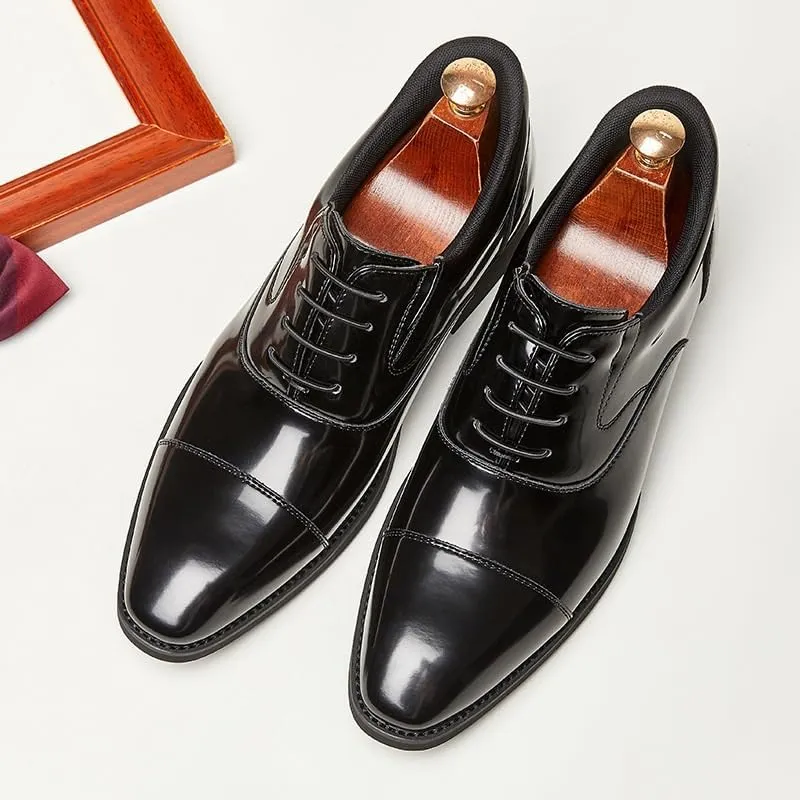 Men's Leather Platform Formal Derby Shoes Men's Fashion Classic Pointed Toe Lace Up Low Top Dress Shoes