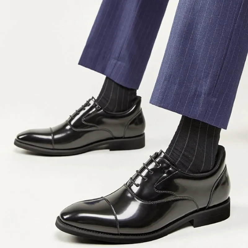 Men's Leather Platform Formal Derby Shoes Men's Fashion Classic Pointed Toe Lace Up Low Top Dress Shoes
