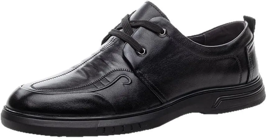 Men's Leather Platform Lace Up Dress Oxford Shoes Casual Round Toe Chunky Heel Slip On Shoes for Driving Daily Work Office