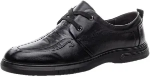 Men's Leather Platform Lace Up Dress Oxford Shoes Casual Round Toe Chunky Heel Slip On Shoes for Driving Daily Work Office