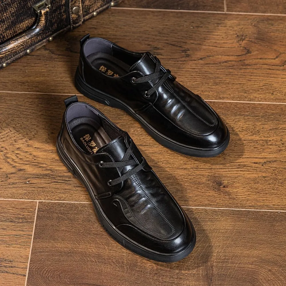 Men's Leather Platform Lace Up Dress Oxford Shoes Casual Round Toe Chunky Heel Slip On Shoes for Driving Daily Work Office