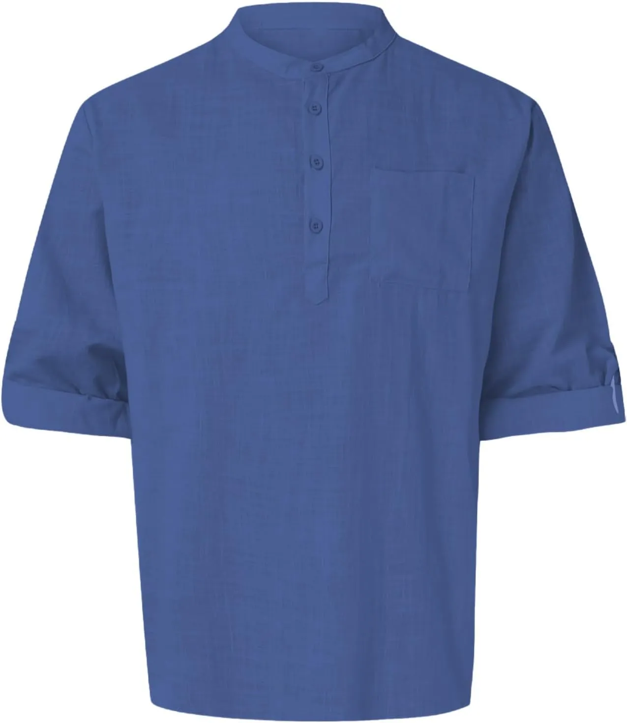 Men's Linen Henley Shirts Casual Cotton 3/4 Sleeve Regular-Fit Summer T-Shirt Breathable Quick Dry Hippie Beach Shirt