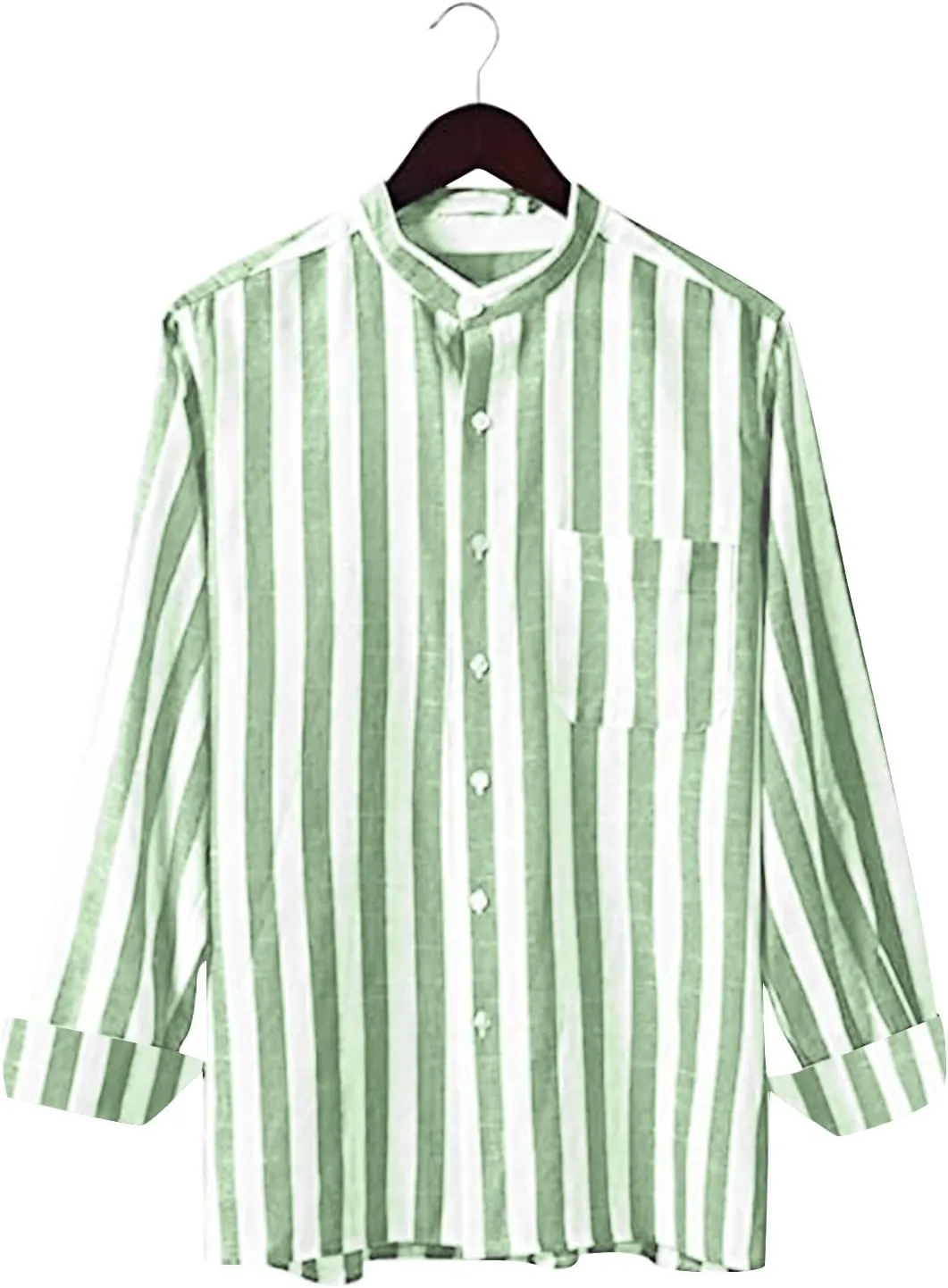 Men's Linen Shirts Summer Short Sleeve Striped Dress Shirt Vintage Loose Breathable Beach Hawaiian Top with Pockets