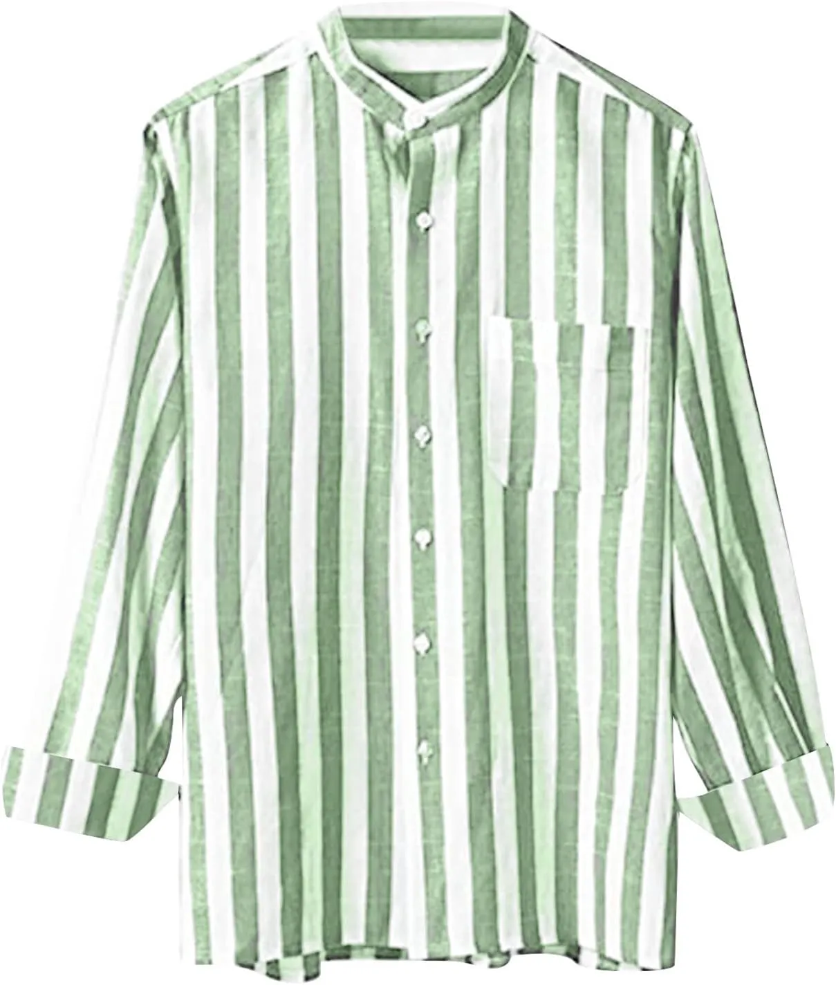 Men's Linen Shirts Summer Short Sleeve Striped Dress Shirt Vintage Loose Breathable Beach Hawaiian Top with Pockets