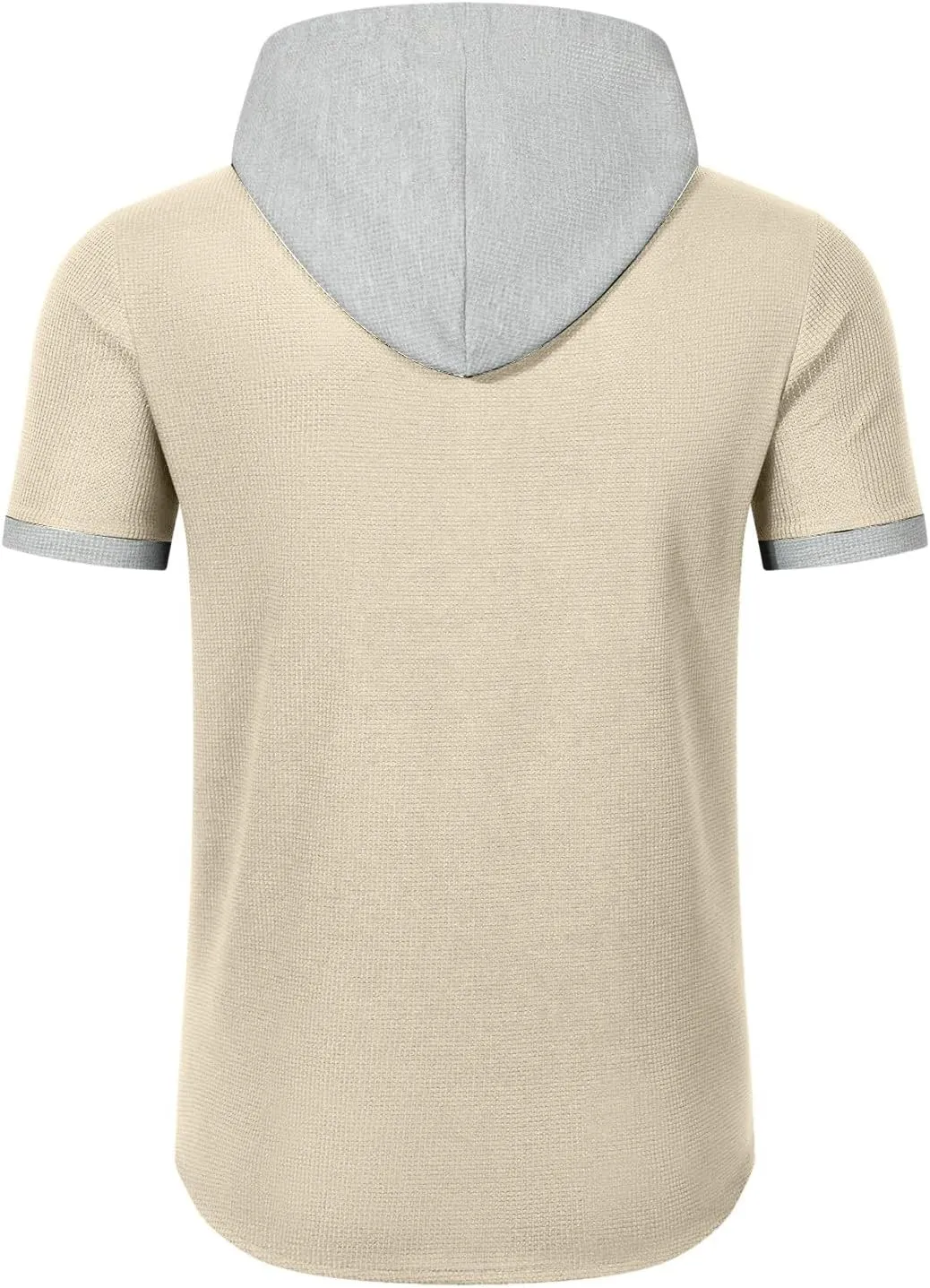 Mens Linen Shirts with Hood Trendy Short Sleeve Button Down Waffle Hooded Shirt Casual Lace Up Cuban Guayabera Blouses