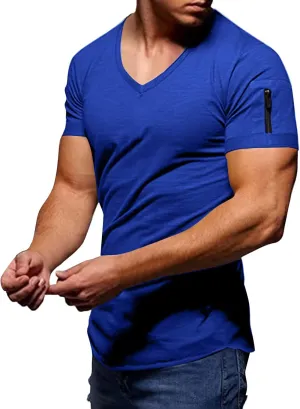 Men's Muscle T-Shirts 2025 Fashion Gym Bodybuilding Short Sleeve Workout Shirts Big and Tall V Neck Solid Tee Tops