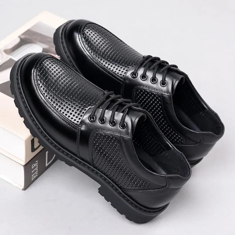 Men's Patent Leather Business Oxford Shoes Breathable Mesh Sneakers Comfort Breathable Slip On Hollow Sandals Walking Shoes
