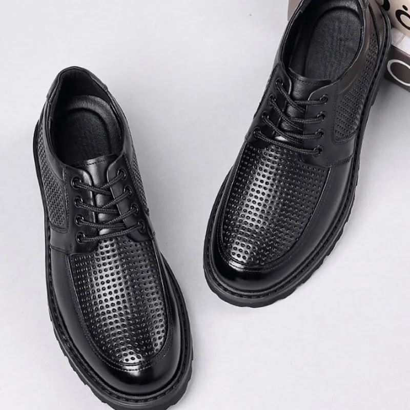 Men's Patent Leather Business Oxford Shoes Breathable Mesh Sneakers Comfort Breathable Slip On Hollow Sandals Walking Shoes