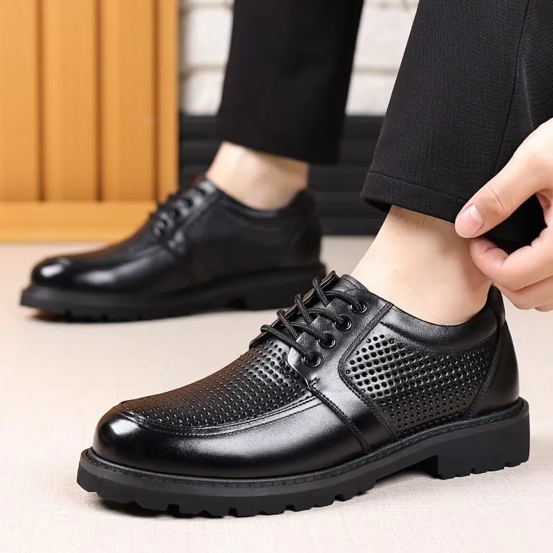 Men's Patent Leather Business Oxford Shoes Breathable Mesh Sneakers Comfort Breathable Slip On Hollow Sandals Walking Shoes