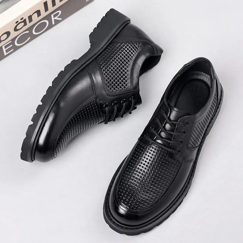Men's Patent Leather Business Oxford Shoes Breathable Mesh Sneakers Comfort Breathable Slip On Hollow Sandals Walking Shoes