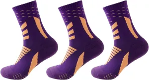Men's Running Socks Hywellstore Thick Padded Athletic Crew Socks Sport Breathable Tall Sock Sock 3 Pairs Purple 8-13