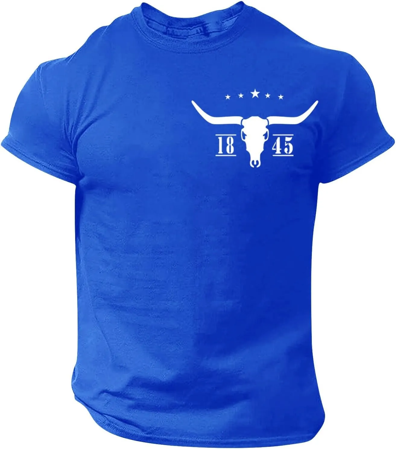 Mens Slim Fit Graphic Tees 2025 Trendy Short Sleeve Vintage T-Shirts Letter Horns Print Casual Crewneck Cotton Tops