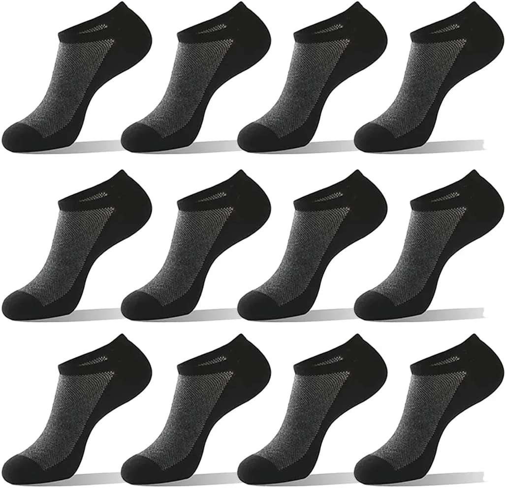 Men's women's 12 Pack Ankle Running Socks Low Cut Cushioned Athletic Sports Socks With Arch Support
