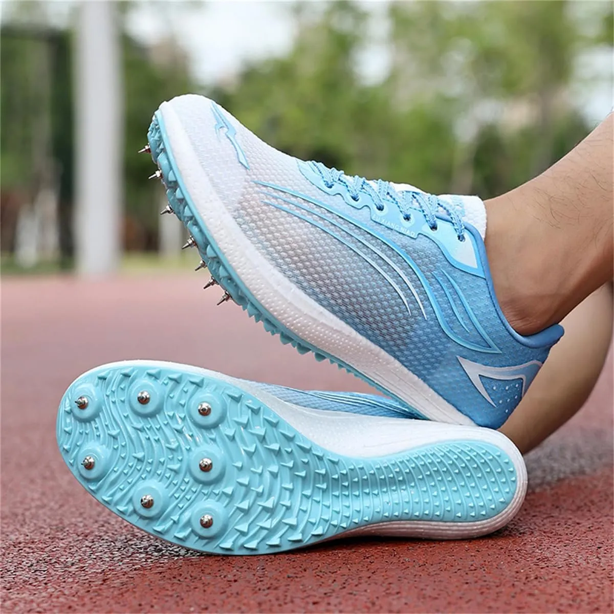 Mens Womens Racing Running Jumping Shoes, Breathable Track and Field Spikes Trainer for Hurdling Throwing