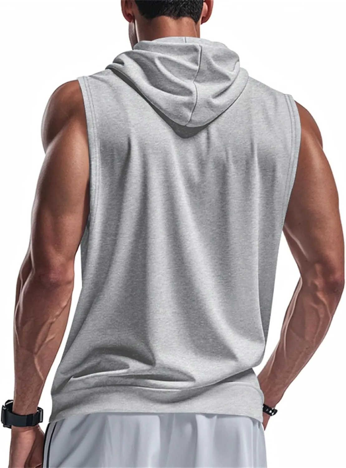 Men's Workout Hooded Tank Tops Lightweight Full Zip Up Sleeveless Gym Shirts Vest Muscle Cut Off T Shirt