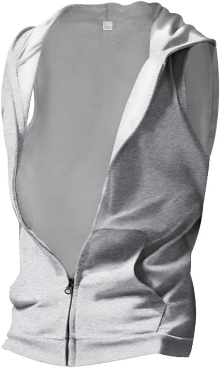Men's Workout Hooded Tank Tops Lightweight Full Zip Up Sleeveless Gym Shirts Vest Muscle Cut Off T Shirt